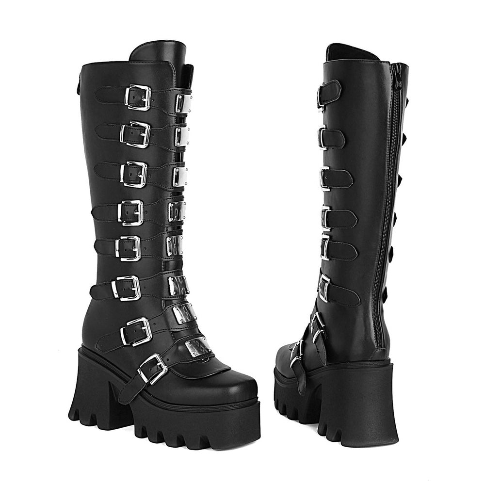 Knee high best sale buckle boots goth