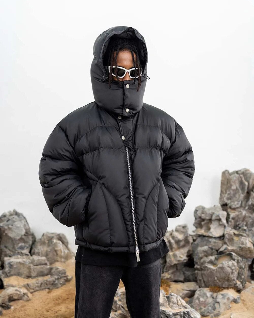 Black Hooded Puffer Jacket Oversized Winter Coat