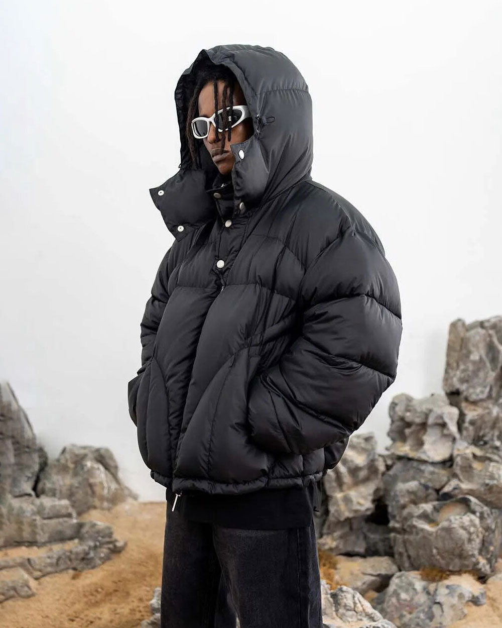 Oversized hooded down jacket