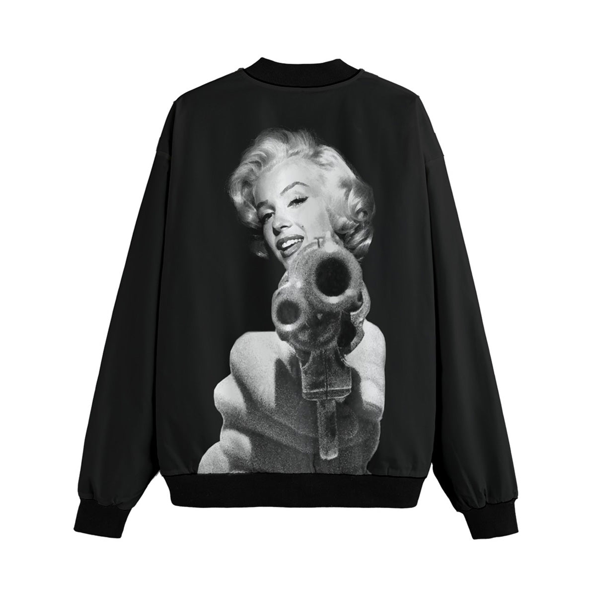 Marilyn Monroe Bomber Jacket with iconic revolver image