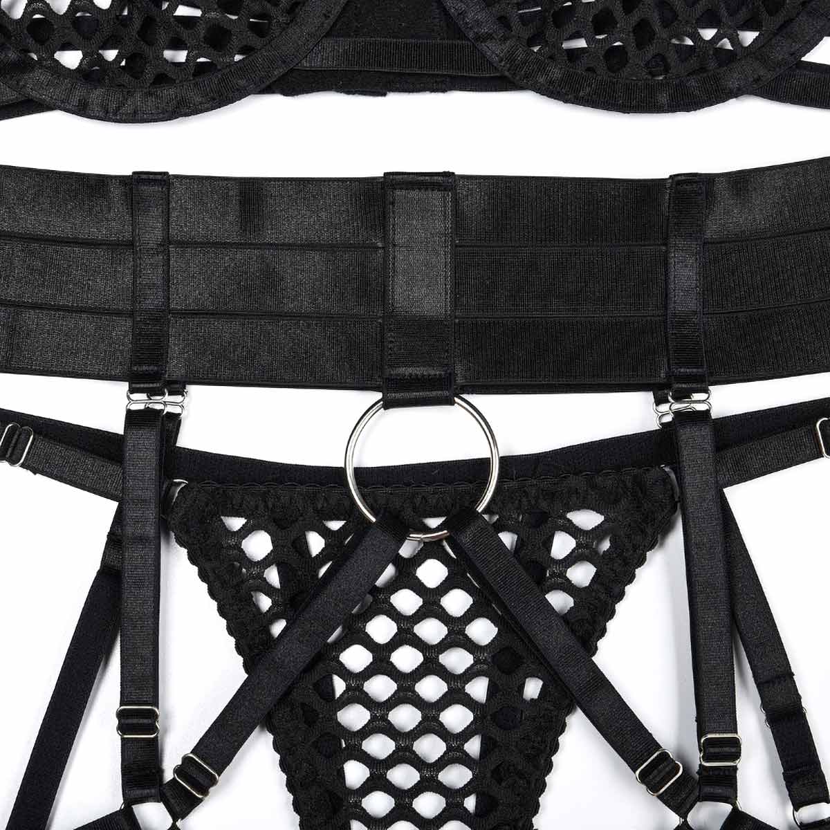 Bondage sexy black lingerie set with adjustable details