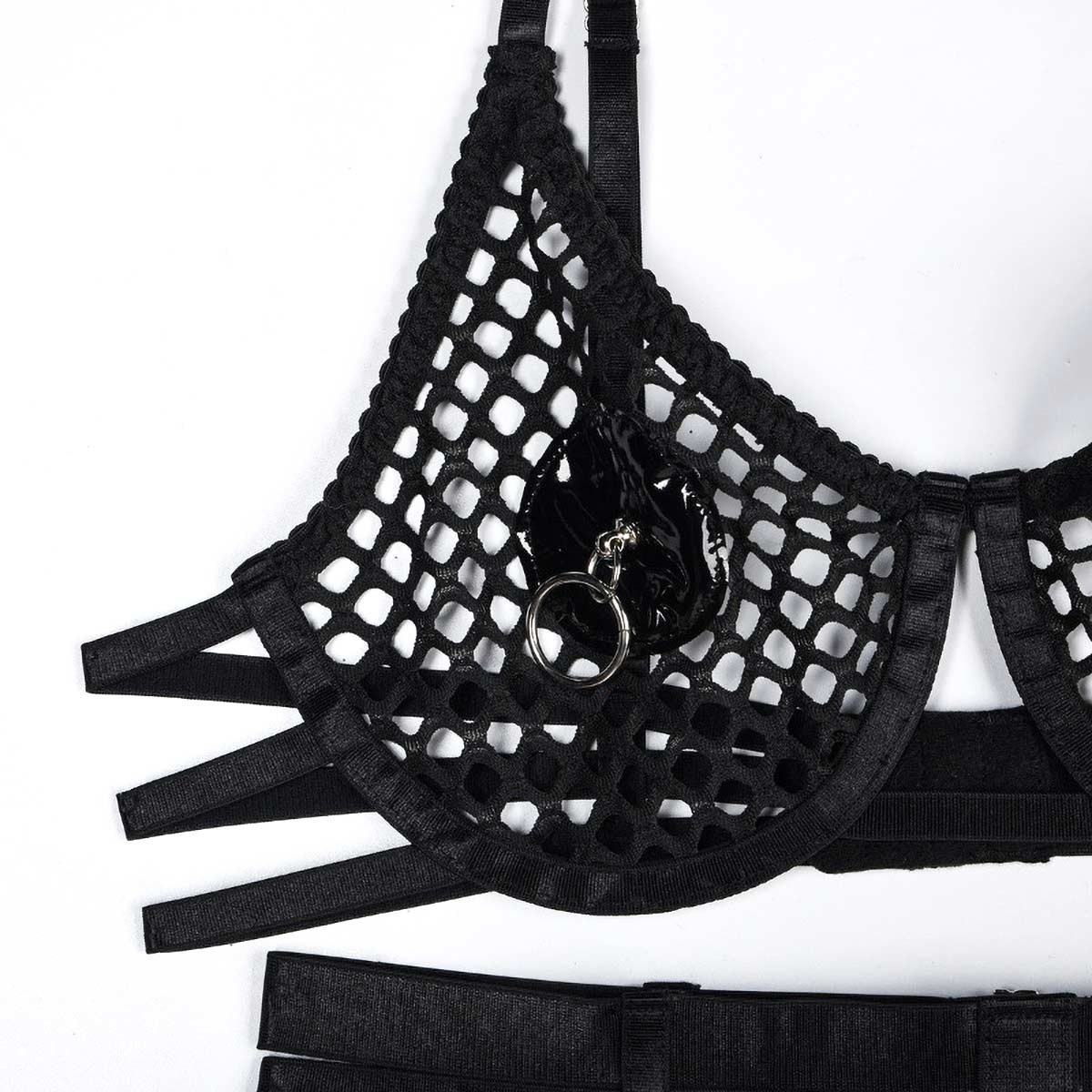 Sexy black fishnet bra perfect for bondage-inspired looks