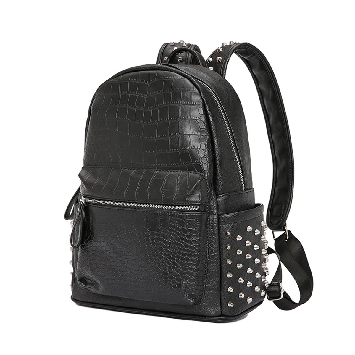 Edgy punk rock bag: 15-inch black PU leather backpack with spikes