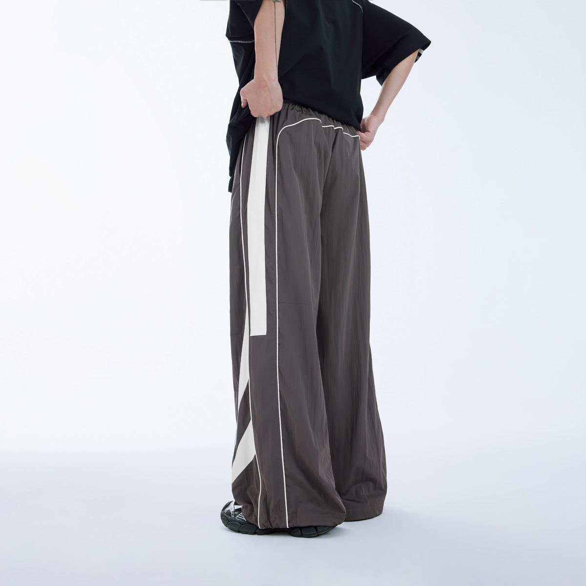 Best Selling Grey Retro Track Pants - Wide Leg Style