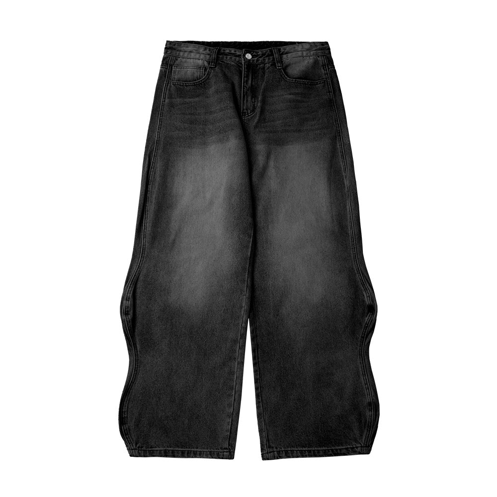 Washed Baggy Wide Leg Jeans in Black - Vintage Denim Pants