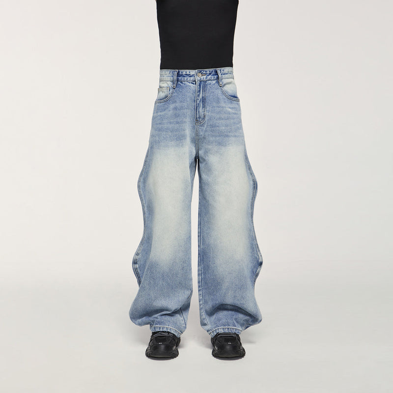 Washed Baggy Wide Leg Jeans in Light Blue - Retro Denim Pants –  ™