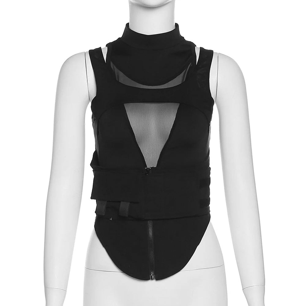 Front view of Women's Tactical Tank Top in Black - Techwear Apparel