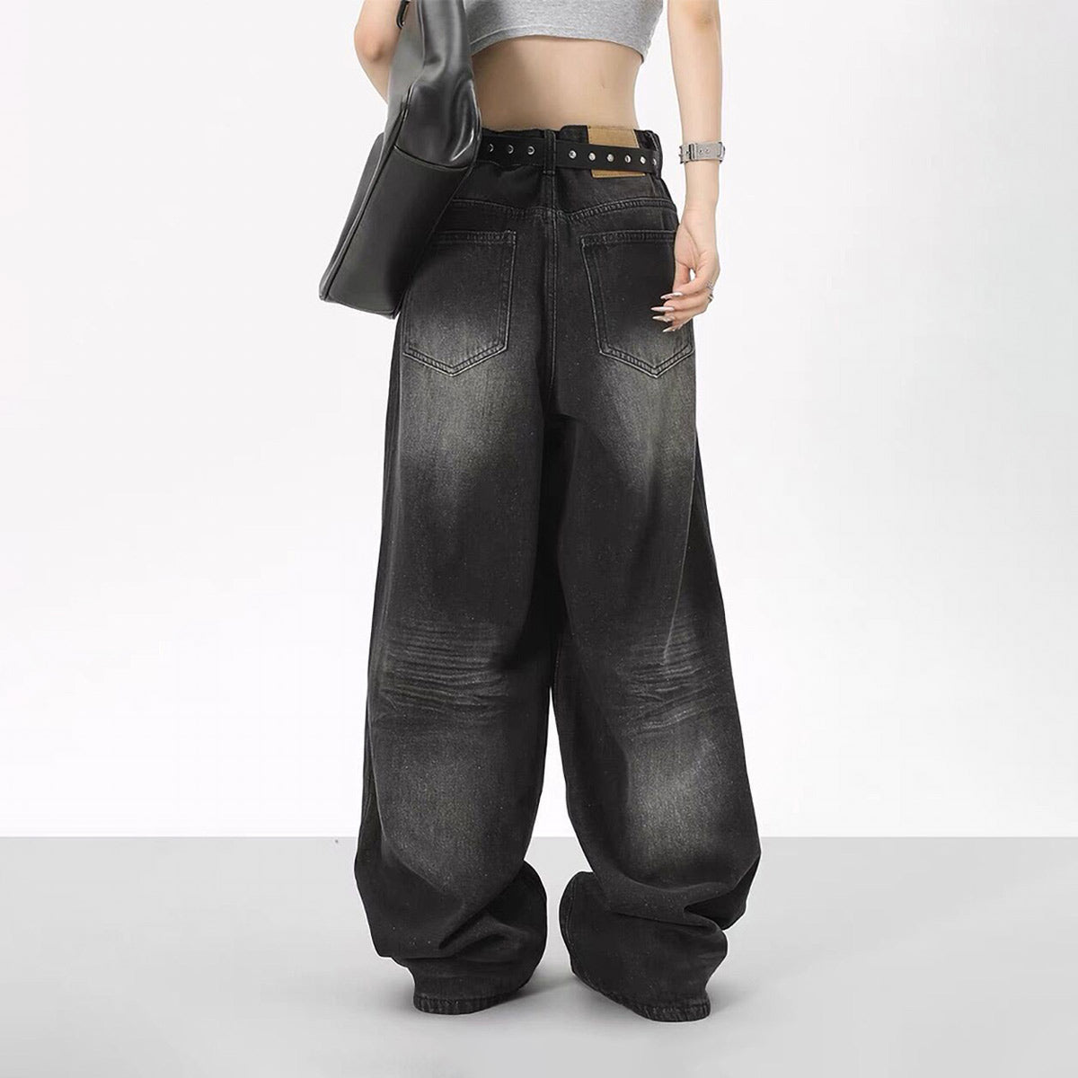 90s style wide leg baggy jeans back