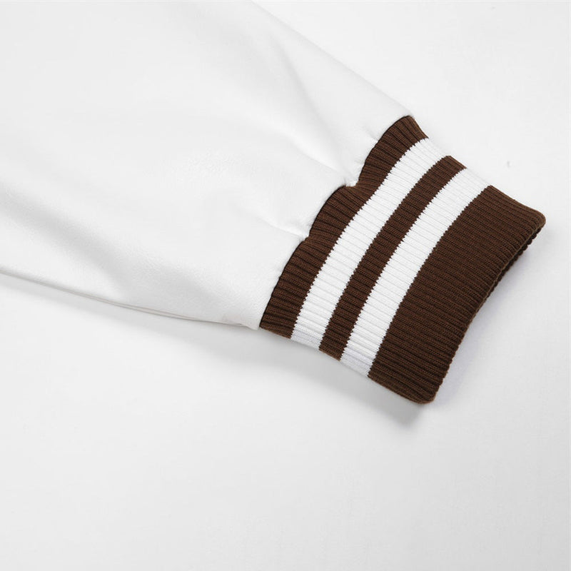 Off White Black Striped Varsity Brown Jacket